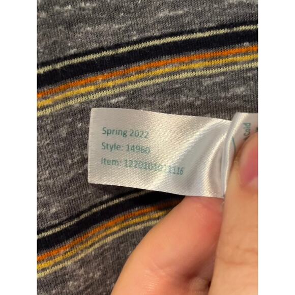 Marine Layer Re-Spun Striped T-Shirt Gray Blue Orange M/L Sustainable Soft Tee - Picture 7 of 8